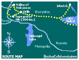 Карта тура Окинский район, Пик Топографов, Долина Вулканов, Ока